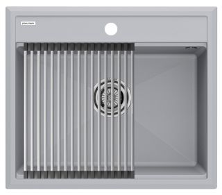 Комплект Paulmark: мойка Stepia 60 и ролл-мат Step PM115951-GRS+R375-BS серый дым/брашированная нержавеющая сталь Комплект Paulmark: мойка Stepia 60 и ролл-мат Step PM115951-GRS+R375-BS серый дым/брашированная нержавеющая сталь