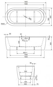 Акриловая ванна Cezares Slim Central 180x80см белый SLIM CENTRAL-180-80-60-W37-SET