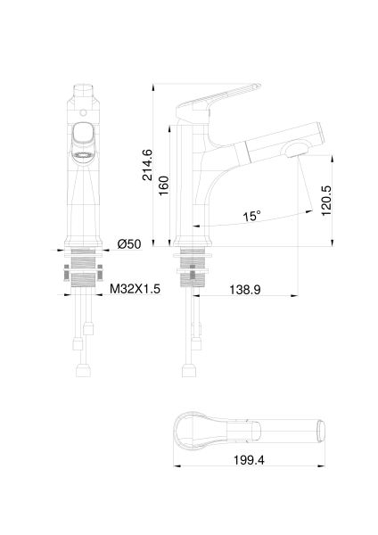 Смеситель для раковины Wonzon & Woghand WW-AE4151-MW с выдвижным изливом белый матовый