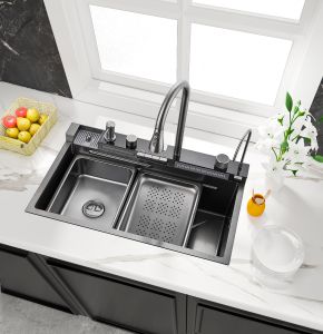 Многофункциональная кухонная мойка Savol S-SC001Q с водопадом 75см графит