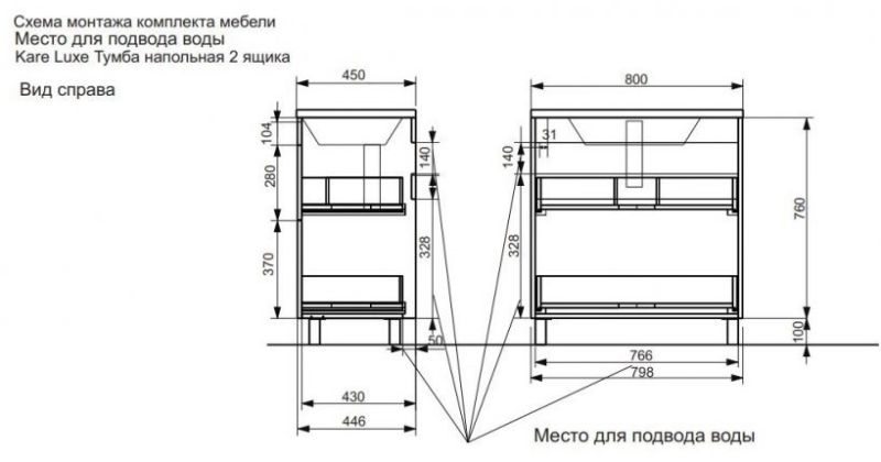 Напольная тумба под раковину Kare Luxe ФР-00005714 80см два ящика белый Напольная тумба под раковину Kare Luxe ФР-00005714 80см два ящика белый