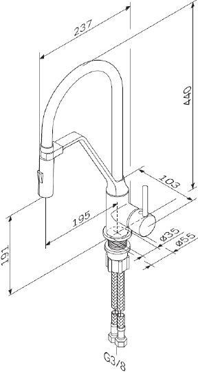 Смеситель для кухни Am.Pm Tender F45A13000 с гибким изливом хром/чёрный