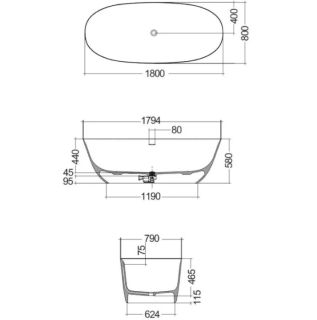 Ванна из искусственного камня Kludi Resa O 51BF0153 180x80 см белый матовый