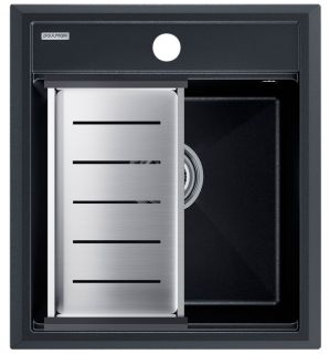 Комплект Paulmark: мойка Stepia 45 и коландер Advance PM114651-BLM+A375-BS чёрный металлик/брашированная нержавеющая сталь Комплект Paulmark: мойка Stepia 45 и коландер Advance PM114651-BLM+A375-BS чёрный металлик/брашированная нержавеющая сталь